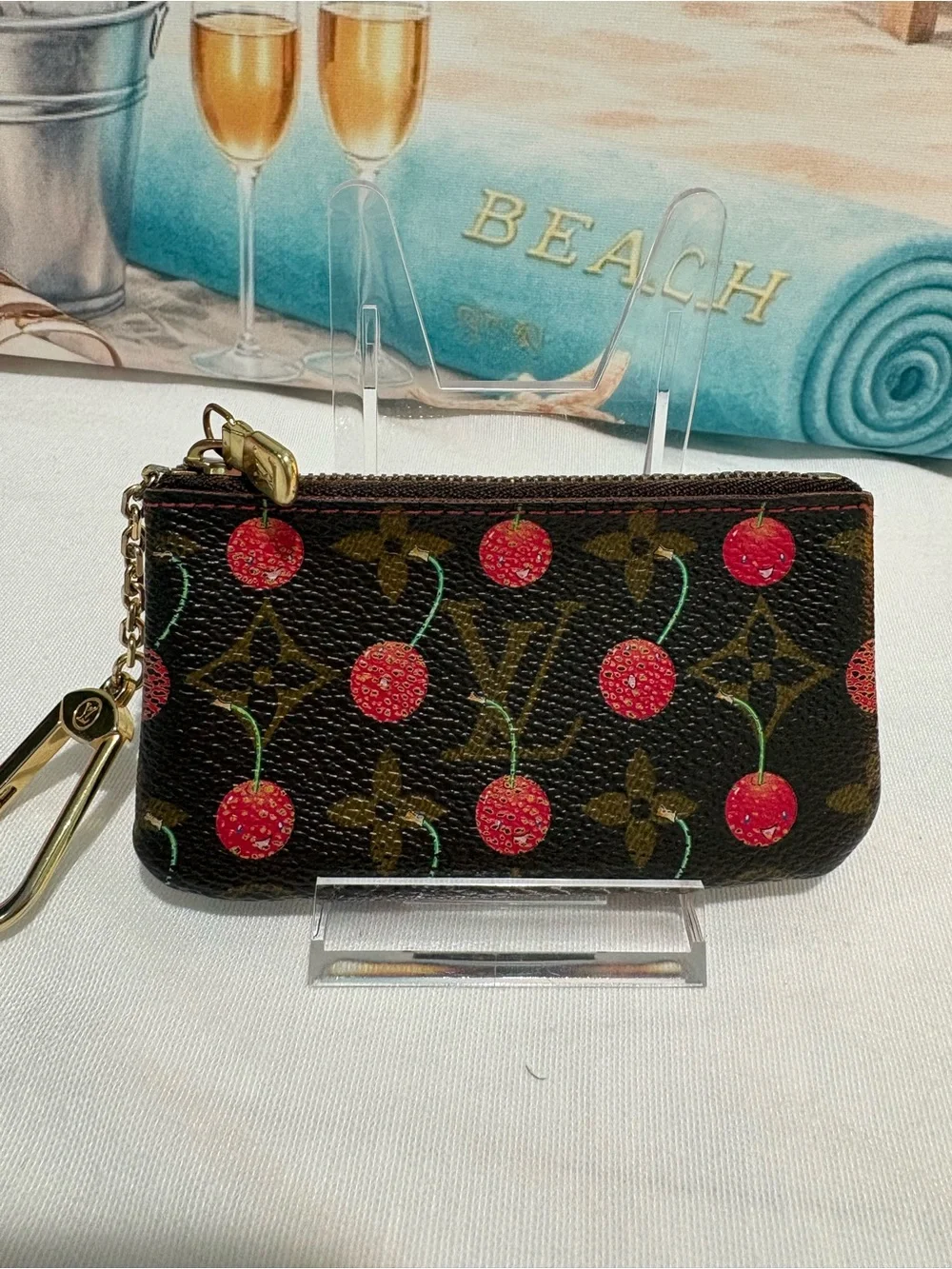 Authentic Louis Vuitton Cerises Monogram Cles Key card case Pouch w/ Certificate